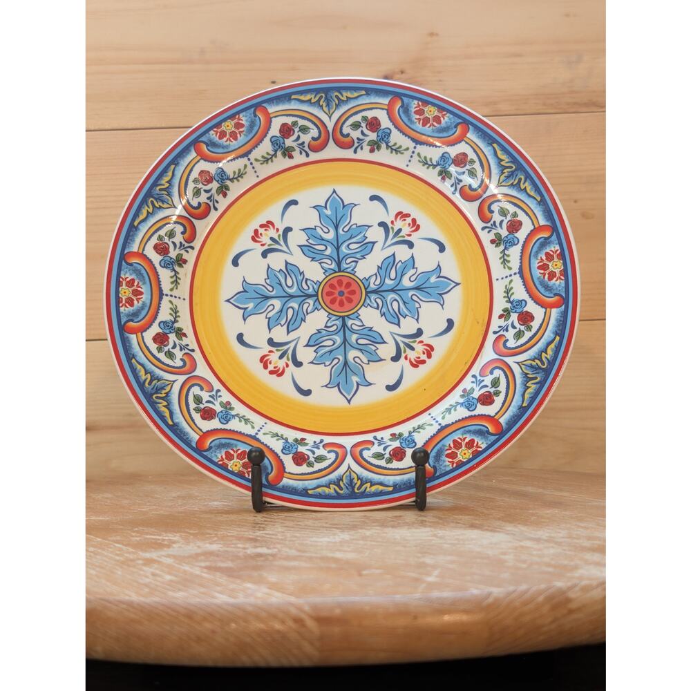 Euro Ceramica Zanzibar Salad Plate With Colorful Spanish-Inspired Floral Design